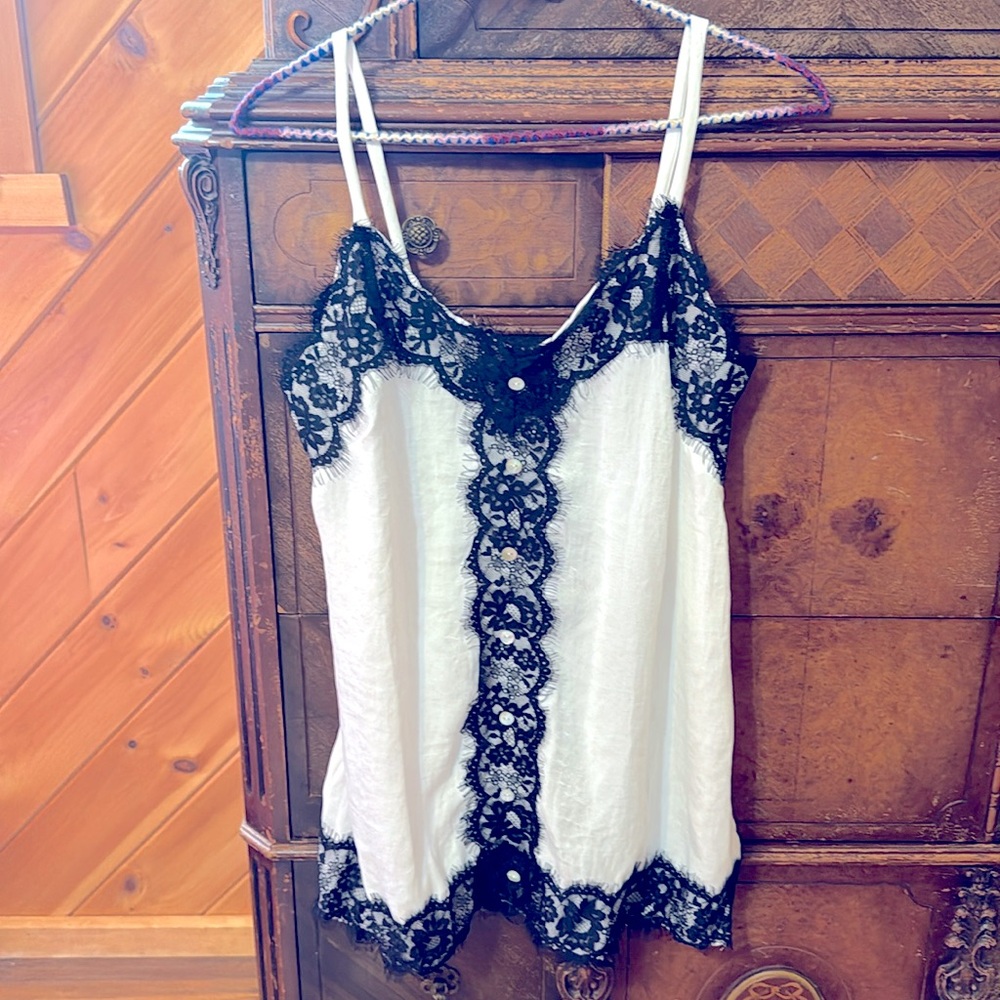 Black Lacy on White Camisole Medium